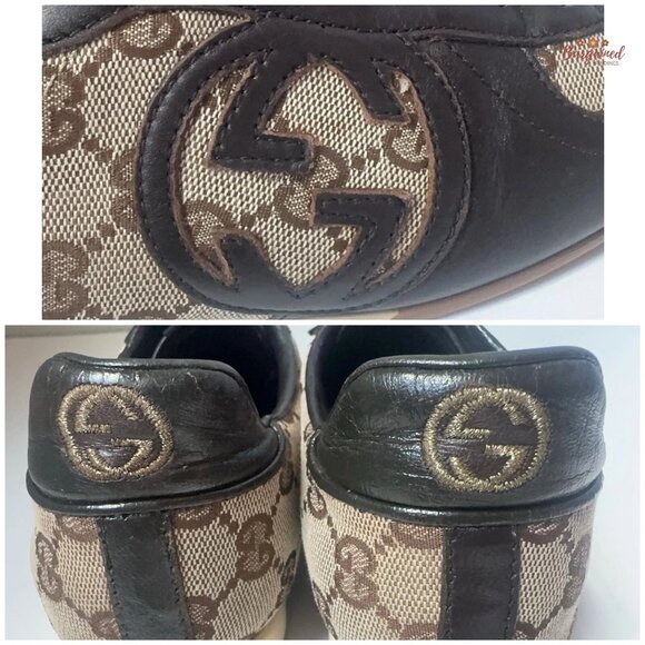 Auth GUCCI Brown Guccissima Canvas/Leather Interlocking GG Sneakers 6.5 - Picture 5 of 11